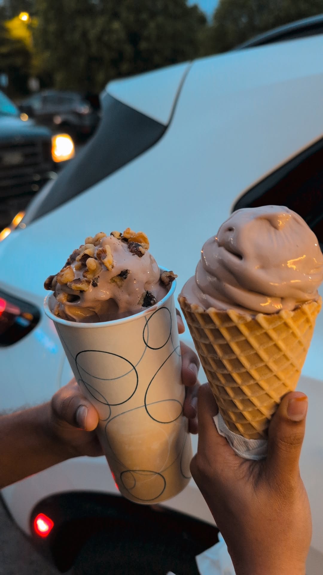 Enjoying Ice cream on a hot summer Evening